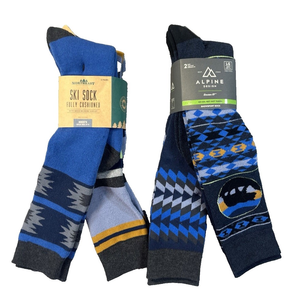 4 Pair‎ Aztec Bear WESTERN Blue Alpine Design Mens Ski Snow board Sock LG 8-13